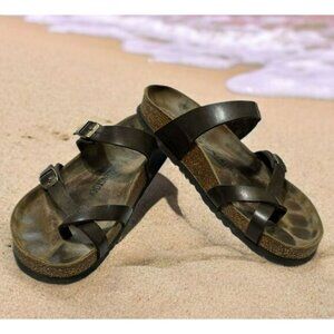 Birkenstock Mayari Sandals Brown Leather Slides Thong Toe Germany Womens 39 US 8